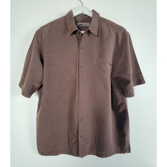 REI Mens Brown Textured Short Sleeve Button-Up Shirt Large Casual Lightweight - Picture 1 of 8